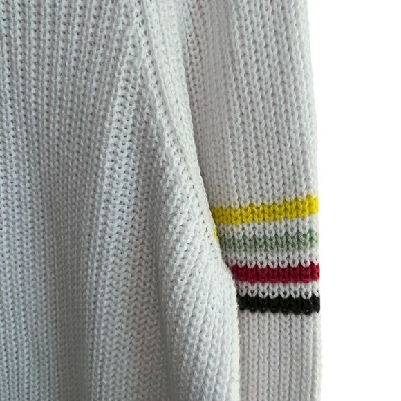 Court & Rowe Cotton Knit Crewneck Sweater Womens XL‎ White with Rainbow Stripes - Picture 3 of 9